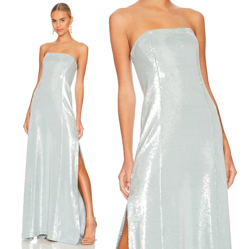 Cinq à Sept Collins Strapless Long Gown Sequins Sz 0 in Light Steel Blue